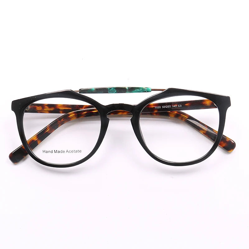 Double Bridge Women Tortoise Eyeglass Frame Men Round Glasses Frames Light Acetate Full Rim Retro Classic Rx Eyewear Transparent