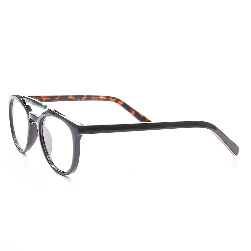 Double Bridge Women Tortoise Eyeglass Frame Men Round Glasses Frames Light Acetate Full Rim Retro Classic Rx Eyewear Transparent