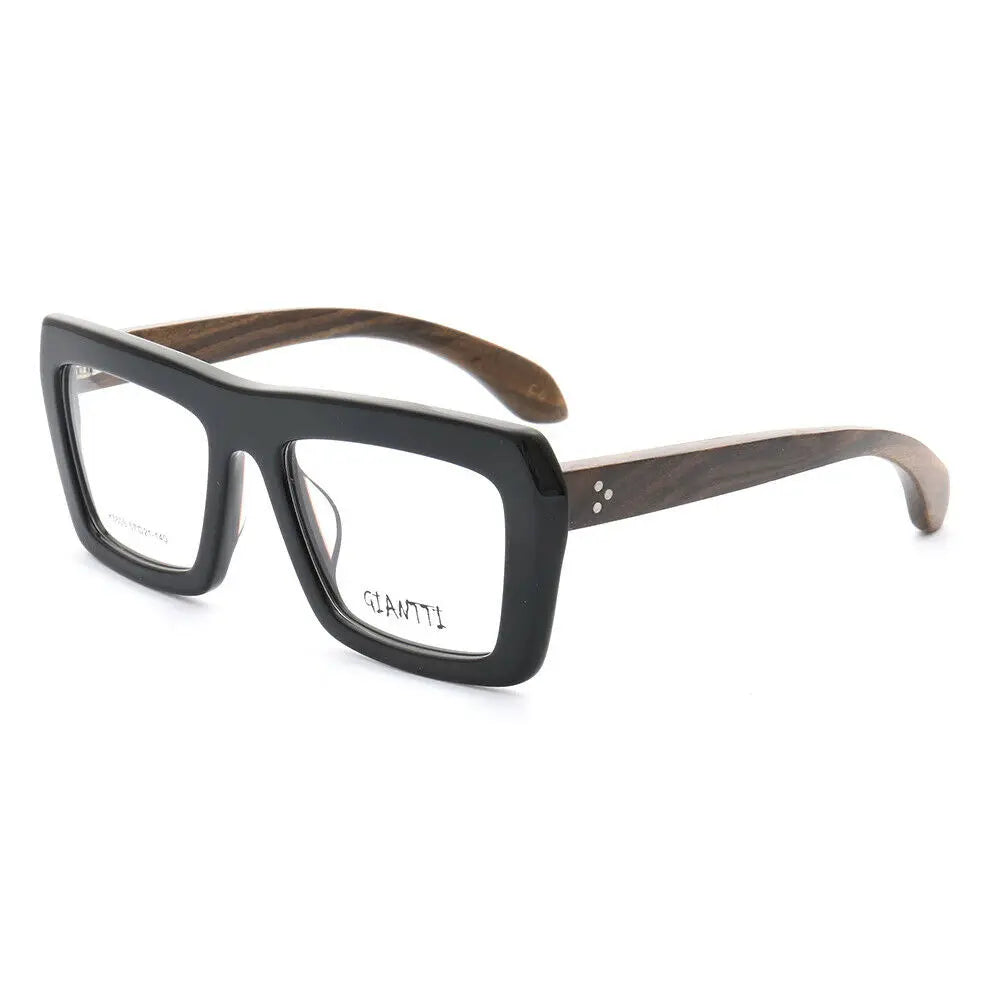 Vintage Women Wooden Glasses Frame Men Wood Eyeglass Frame Oversized Fashionable Square Retro Rx Eyewear Optical Black Spectacle
