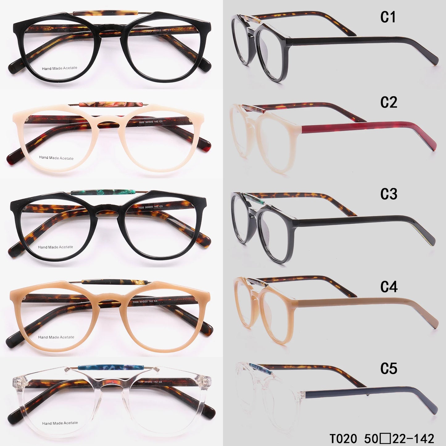 Double Bridge Women Tortoise Eyeglass Frame Men Round Glasses Frames Light Acetate Full Rim Retro Classic Rx Eyewear Transparent