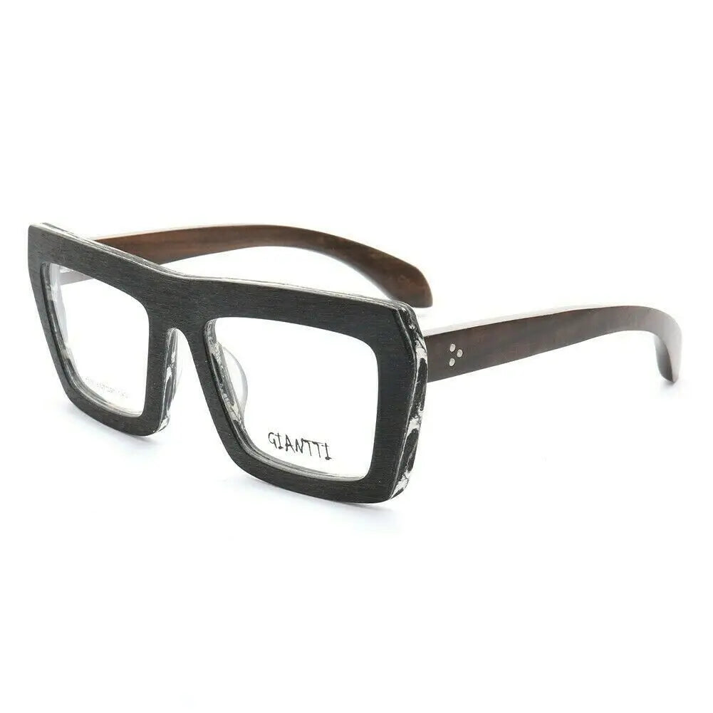 Vintage Women Wooden Glasses Frame Men Wood Eyeglass Frame Oversized Fashionable Square Retro Rx Eyewear Optical Black Spectacle