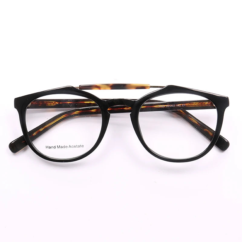 Double Bridge Women Tortoise Eyeglass Frame Men Round Glasses Frames Light Acetate Full Rim Retro Classic Rx Eyewear Transparent