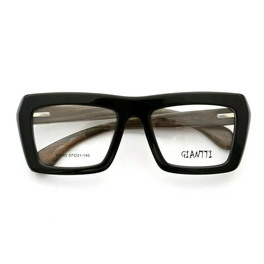 Vintage Women Wooden Glasses Frame Men Wood Eyeglass Frame Oversized Fashionable Square Retro Rx Eyewear Optical Black Spectacle
