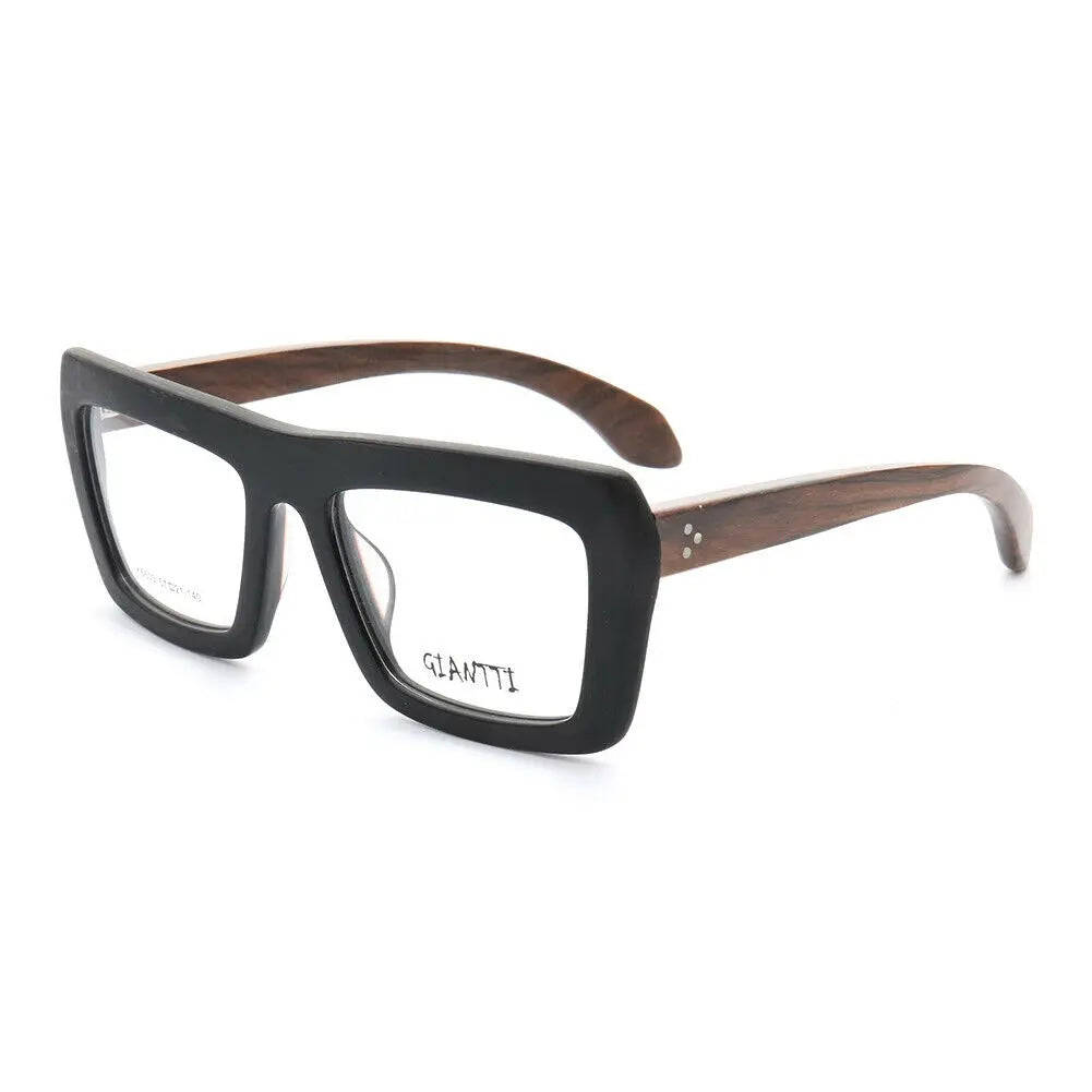 Vintage Women Wooden Glasses Frame Men Wood Eyeglass Frame Oversized Fashionable Square Retro Rx Eyewear Optical Black Spectacle