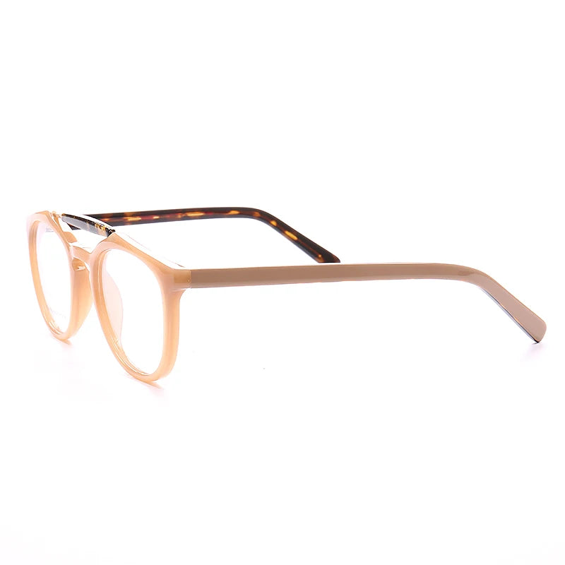 Double Bridge Women Tortoise Eyeglass Frame Men Round Glasses Frames Light Acetate Full Rim Retro Classic Rx Eyewear Transparent