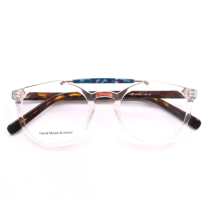 Double Bridge Women Tortoise Eyeglass Frame Men Round Glasses Frames Light Acetate Full Rim Retro Classic Rx Eyewear Transparent