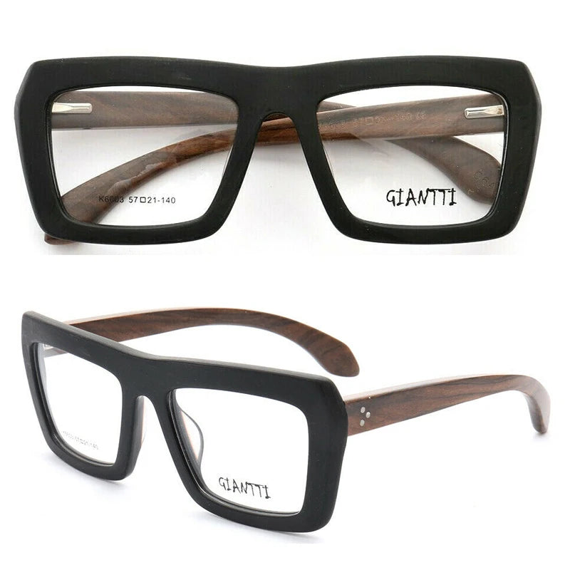 Vintage Women Wooden Glasses Frame Men Wood Eyeglass Frame Oversized Fashionable Square Retro Rx Eyewear Optical Black Spectacle