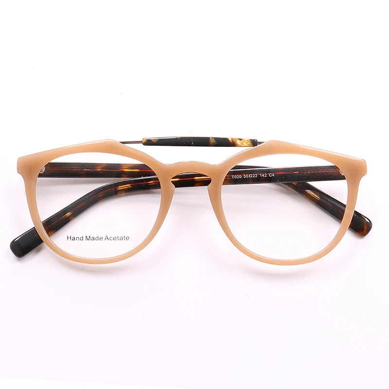 Double Bridge Women Tortoise Eyeglass Frame Men Round Glasses Frames Light Acetate Full Rim Retro Classic Rx Eyewear Transparent